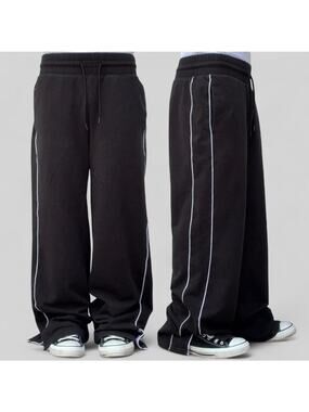 Yogalicious Black Cloud Plush Wide Leg Sweatpants Piping Yoga Athleisure Men’s M